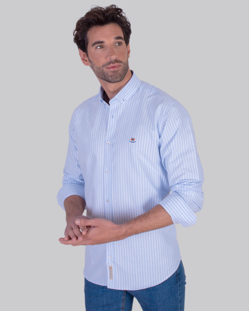 Camisa oxford raya con cuello botón | La Española