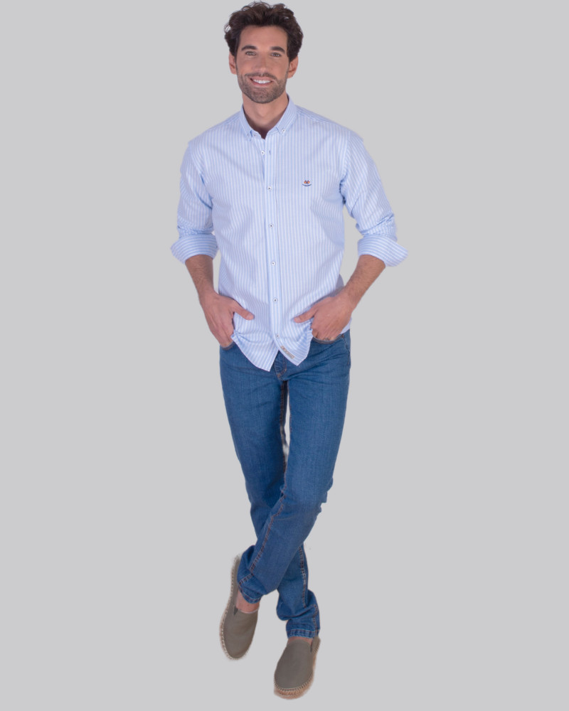 Camisa oxford raya con cuello botón | La Española