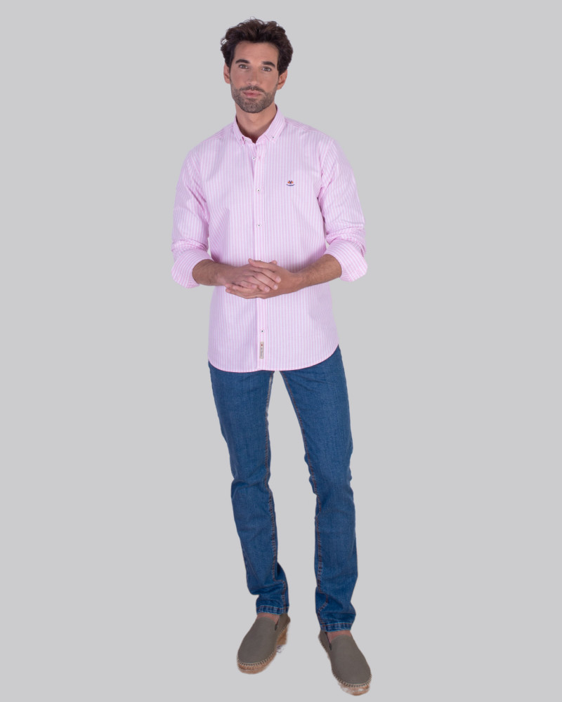 Camisa oxford raya con cuello botón | La Española