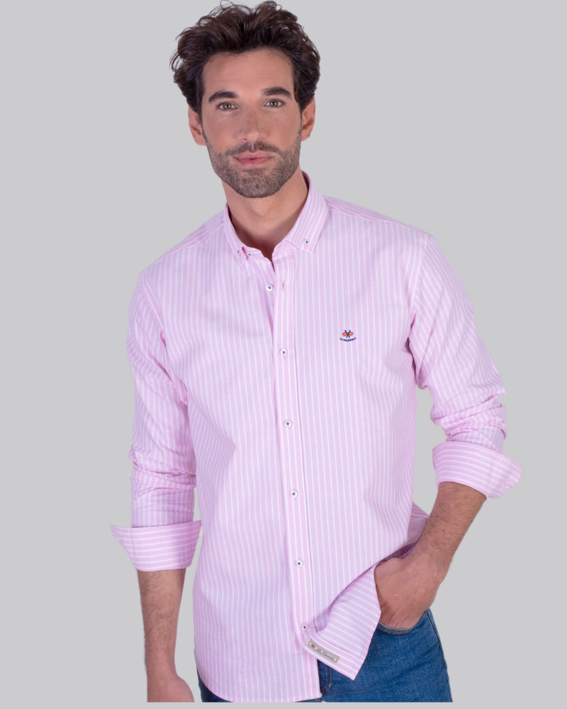 Camisa oxford raya con cuello botón | La Española