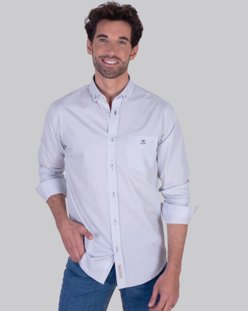 Camisa algodón estampada con bolsillo y cuello botón | La Española