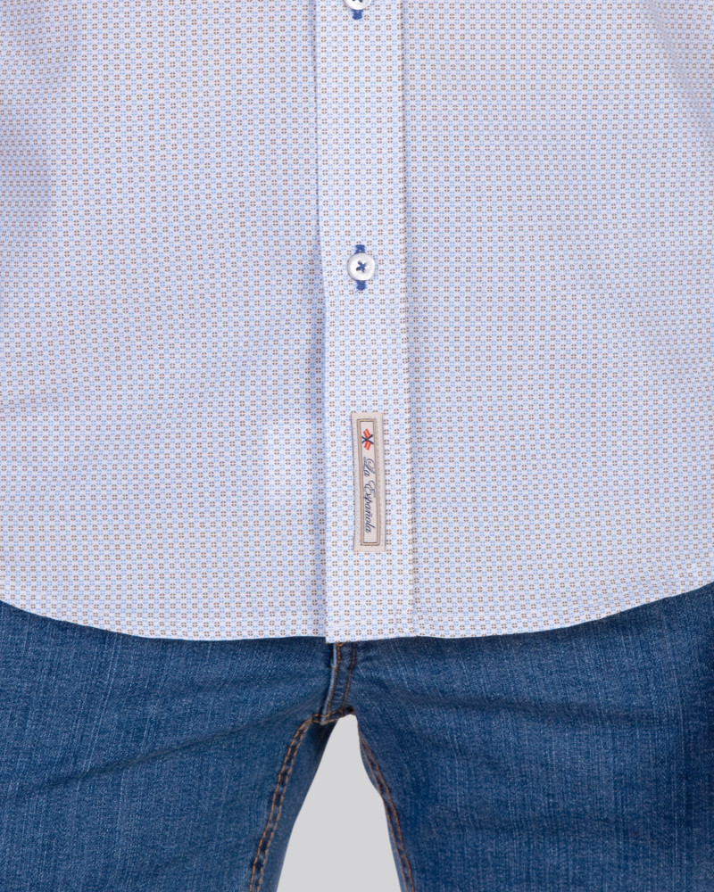 Camisa algodón estampada con bolsillo y cuello botón | La Española