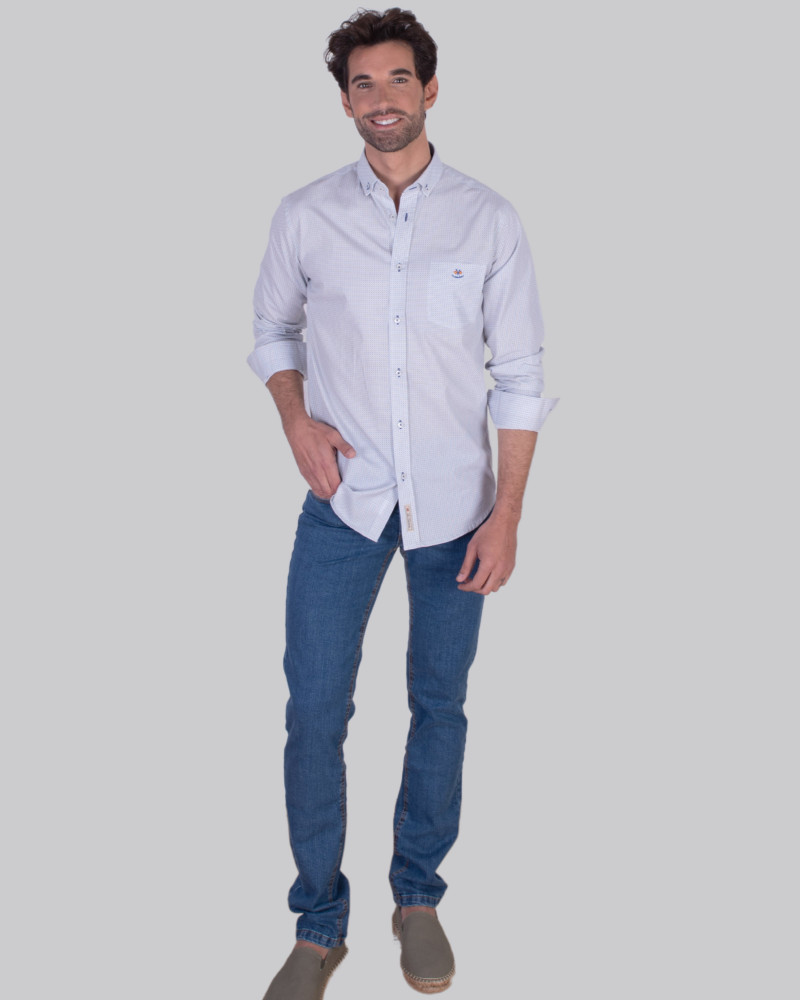 Camisa algodón estampada con bolsillo y cuello botón | La Española