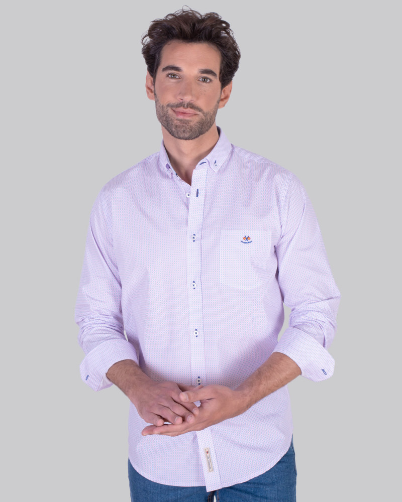 Camisa algodón estampada con bolsillo y cuello botón | La Española