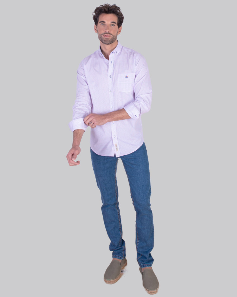 Camisa algodón estampada con bolsillo y cuello botón | La Española