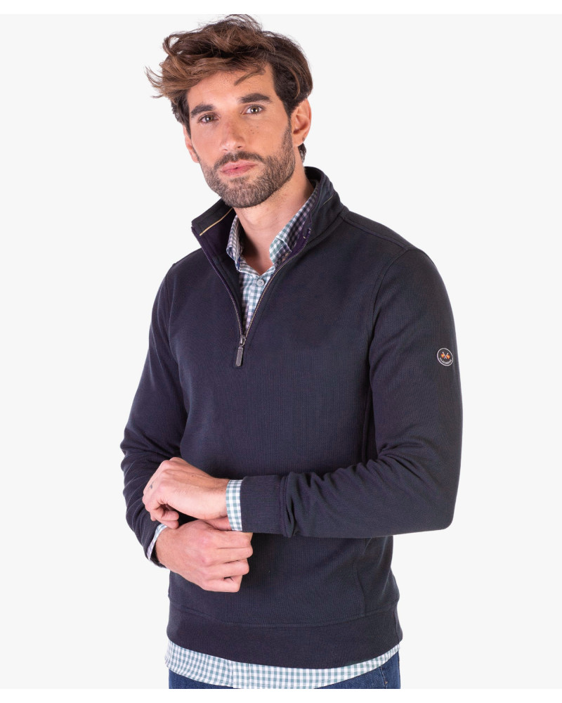 Suéter de punto cuello polo cremallera