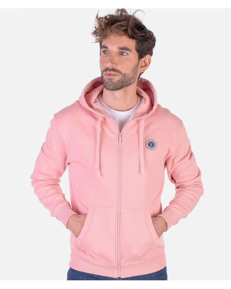 Sudadera capucha cremallera rosa con logo bordado | La Española