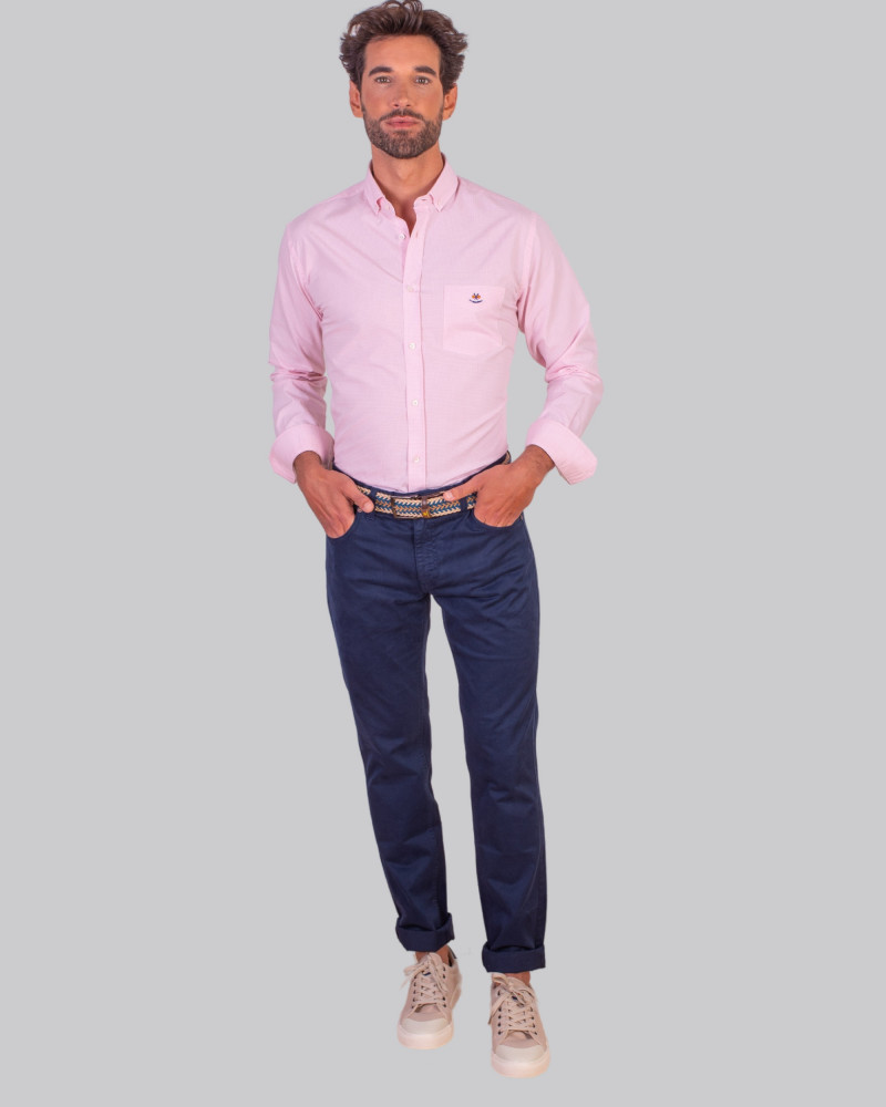 Camisa regular micro-cuadro con bolsillo | Camisería La Española