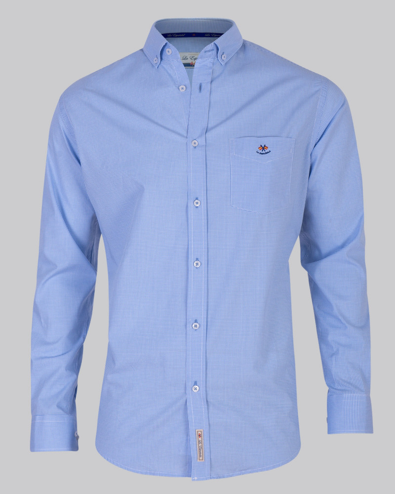 Camisa regular micro-cuadro con bolsillo | Camisería La Española