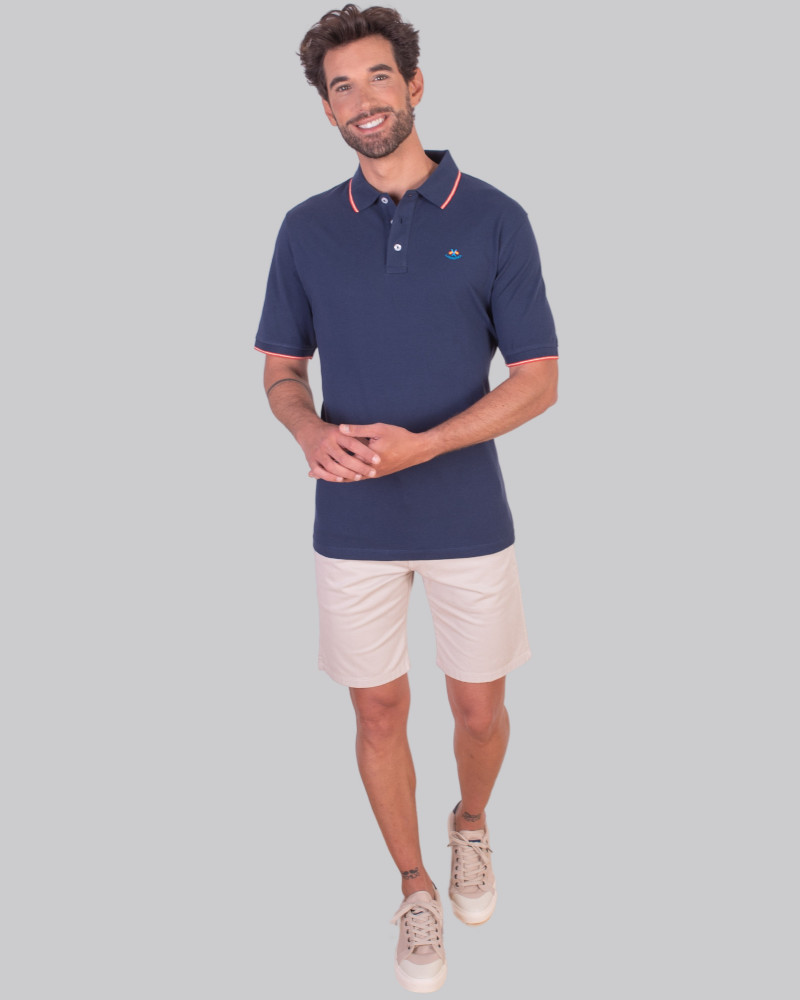 Polo algodón básico con bandera en cuello para hombre | La Española
