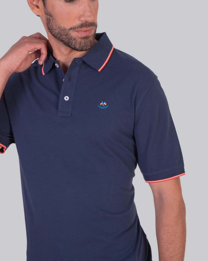 Polo algodón básico con bandera en cuello para hombre | La Española