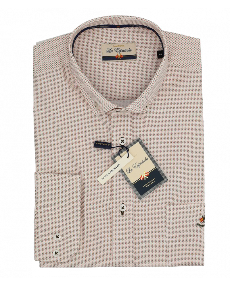 Camisa algodón microestampada con cuello botón para hombre | La Española