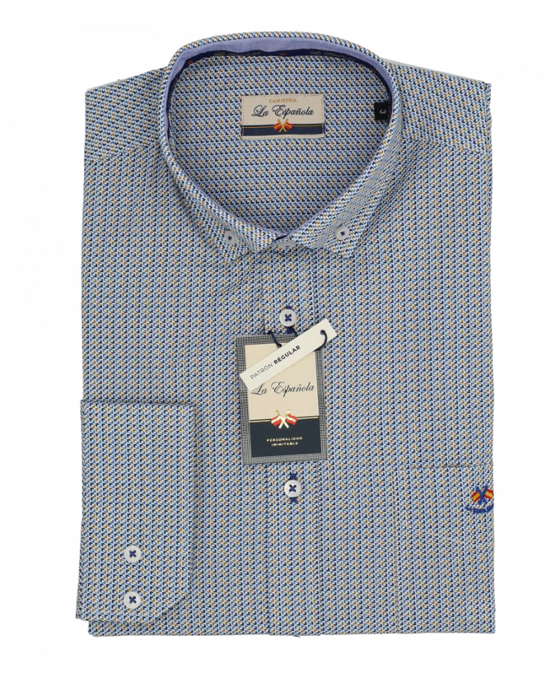 Camisa algodón microestampada con cuello botón para hombre| La Española