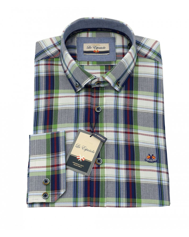 Camisa algodón estampado cuadros y cuello botón para hombre | La Española