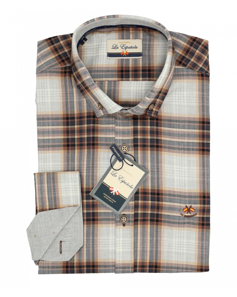 Camisa algodón estampado cuadros y puño combinado hombre| La Española