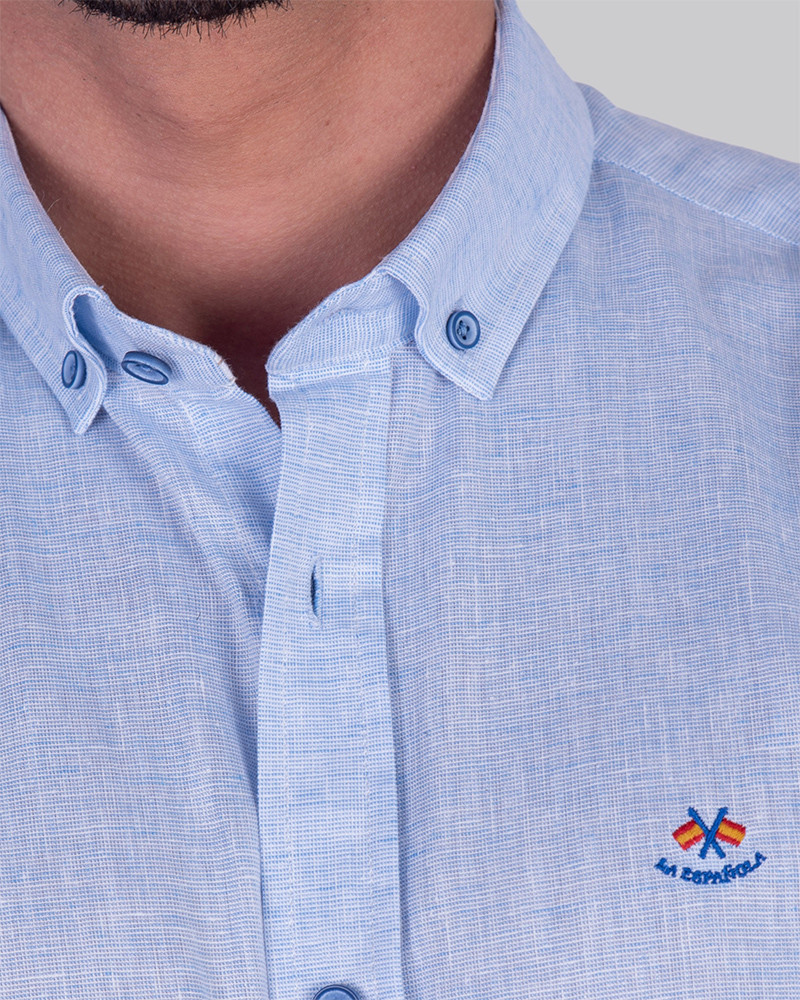 Camisa algodón/lino con cuello botón para hombre | La Española