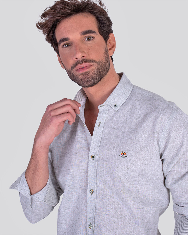 Camisa algodón/lino con cuello botón y puño combinado | La Española
