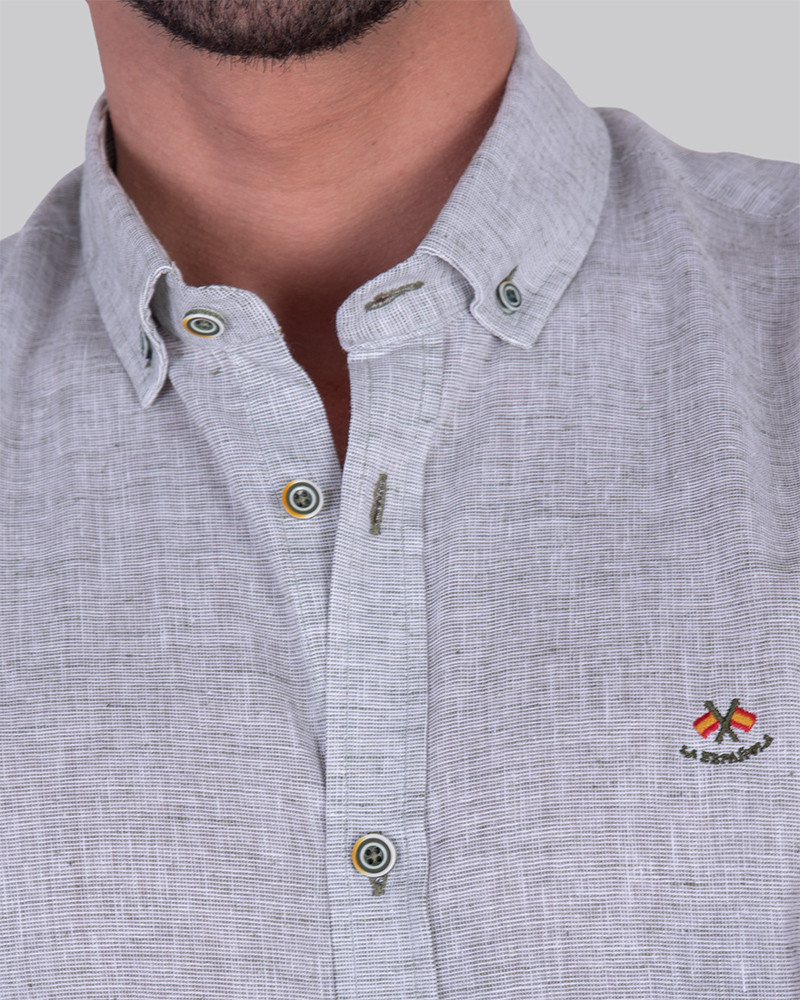 Camisa algodón/lino con cuello botón y puño combinado | La Española