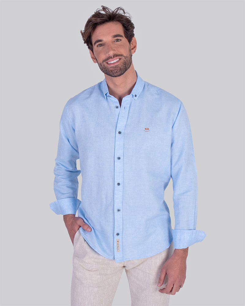Camisa algodón/lino cuello botón y codera | La Española