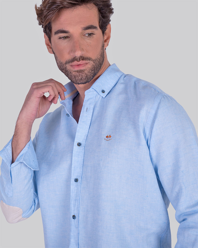 Camisa algodón/lino cuello botón y codera | La Española