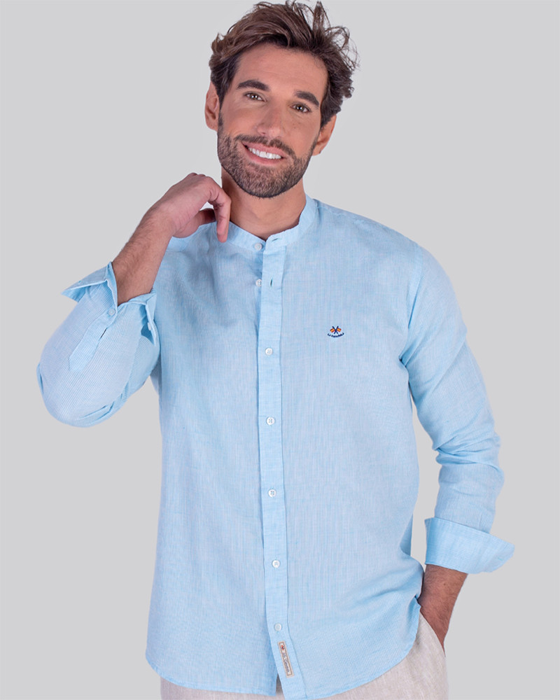 Camisa algodón/lino estampado rayas para hombre | La Española