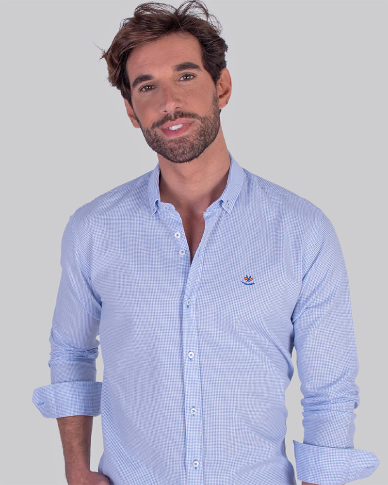 Camisa algodón estampado microcuadros hombre | La Española
