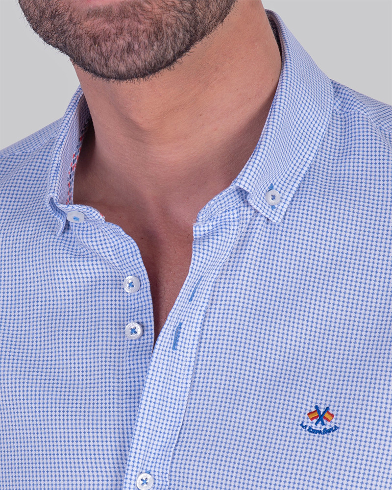 Camisa algodón estampado microcuadros hombre | La Española
