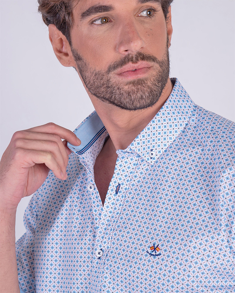 Camisa algodón estampada cuello botón y puño combinado | La Española