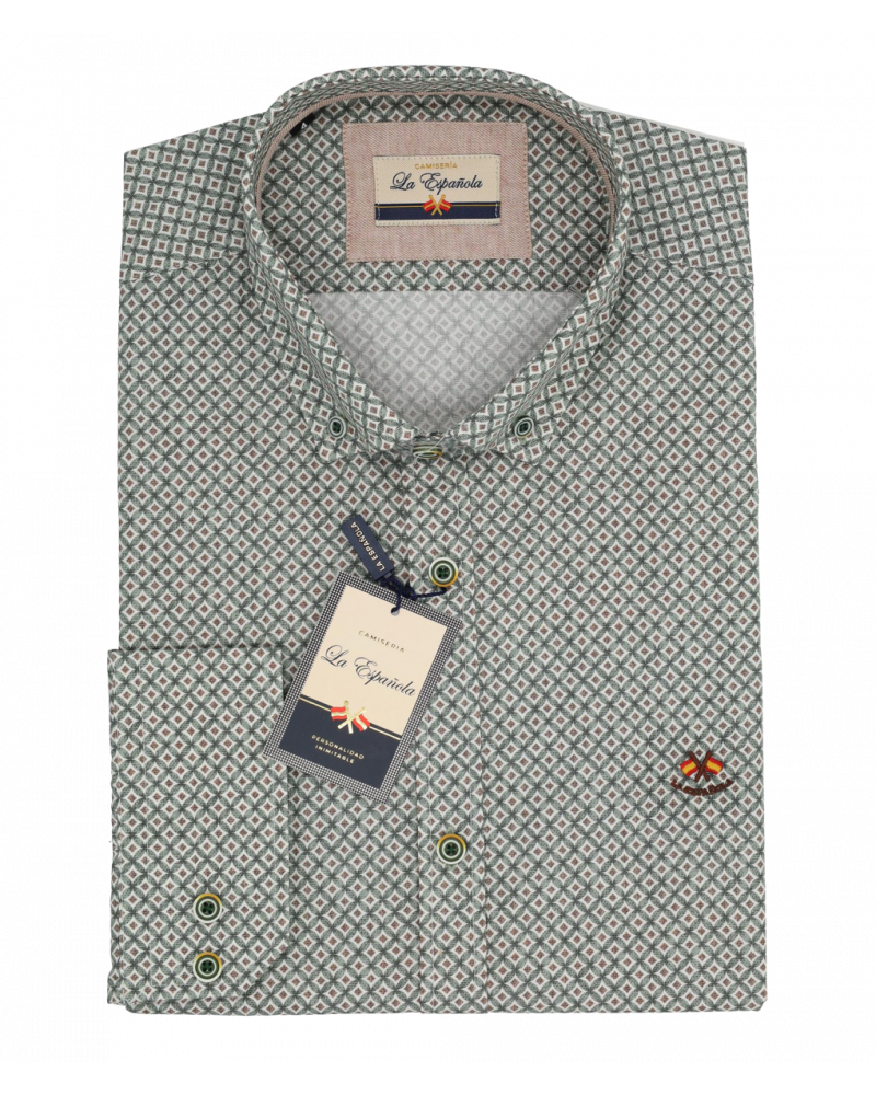 Camisa algodón microestampada con cuello botón para hombre | Camisería La Española