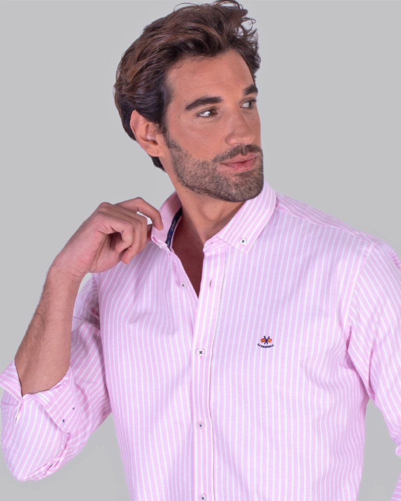 Camisa oxford raya con cuello botón | La Española