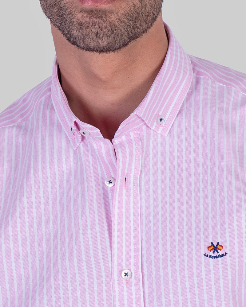 Camisa oxford raya con cuello botón | La Española