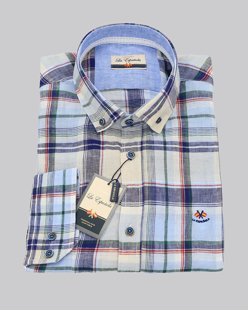 Camisa algodón cuadro con cuello botón