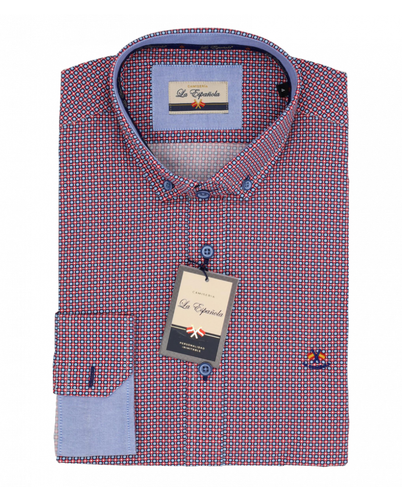 Camisa algodón microestampada con cuello botón para hombre | La Española