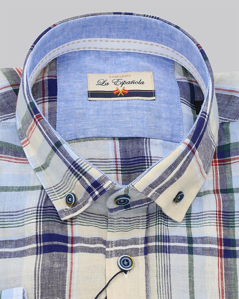 Camisa algodón cuadro con cuello botón