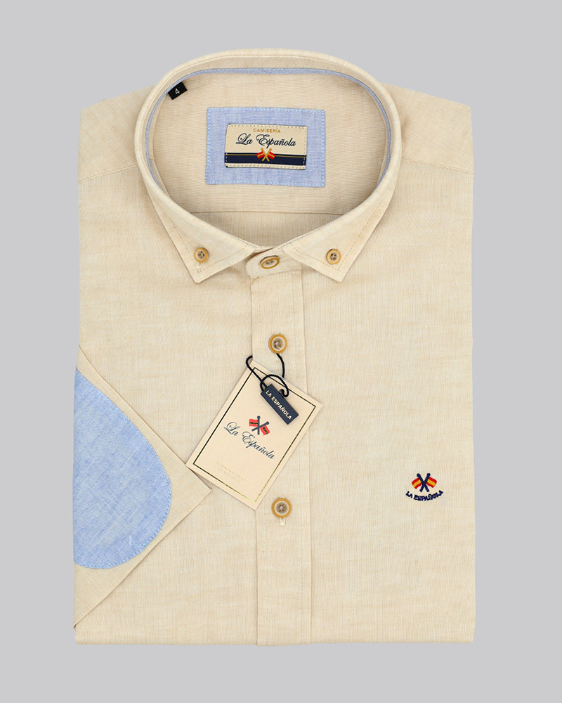 Camisa algodón/lino cuello botón y codera | La Española