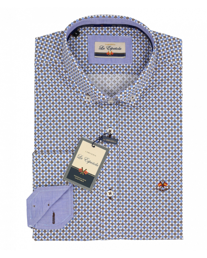 Camisa algodón estampado con puño combinado hombre| La Española