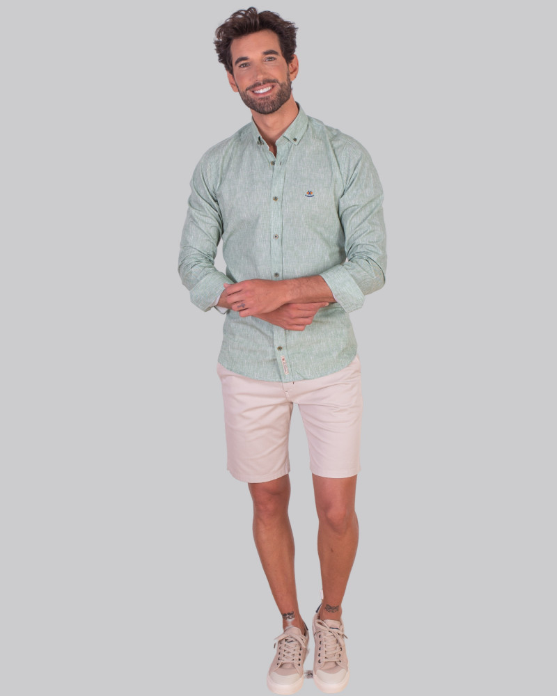 copy of copy of CAMISA ALGODON ESTAMPADA EN LISO CUELLO BOTON PUÑO COMBINADO