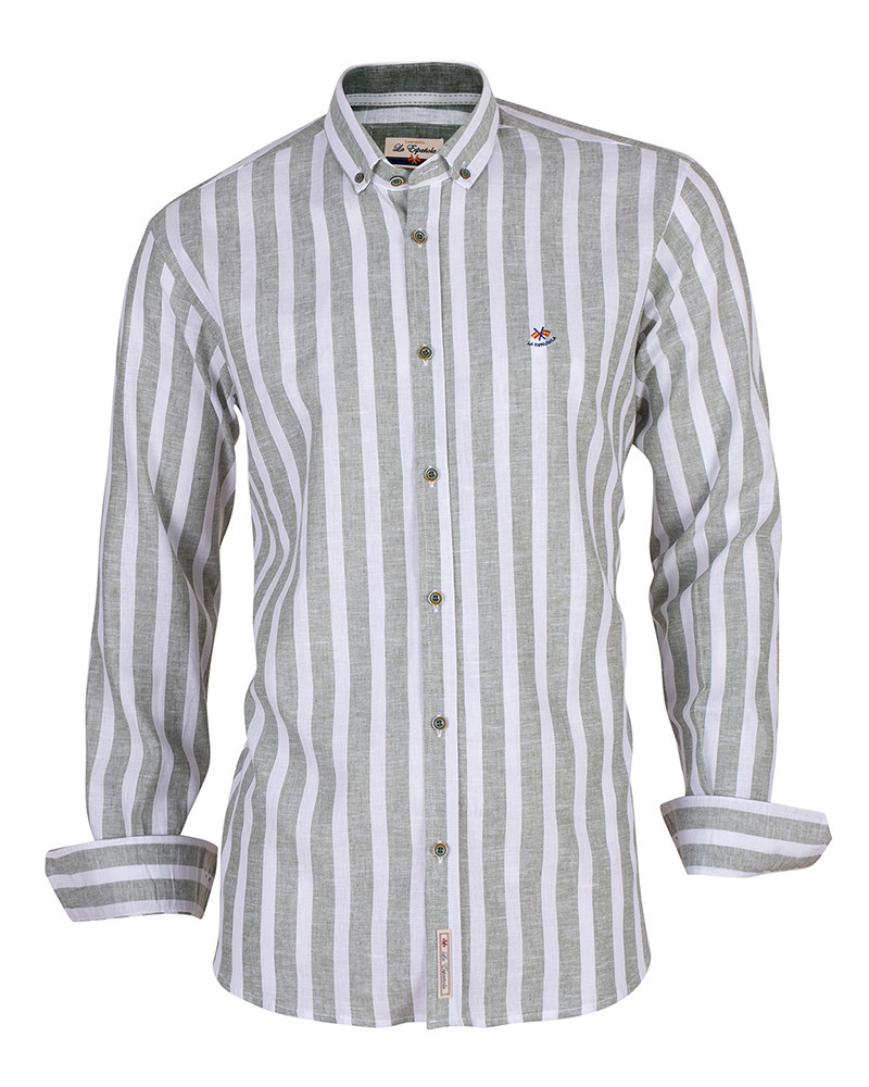Camisa algodón-lino rayas con cuello botón | Camisería La Española