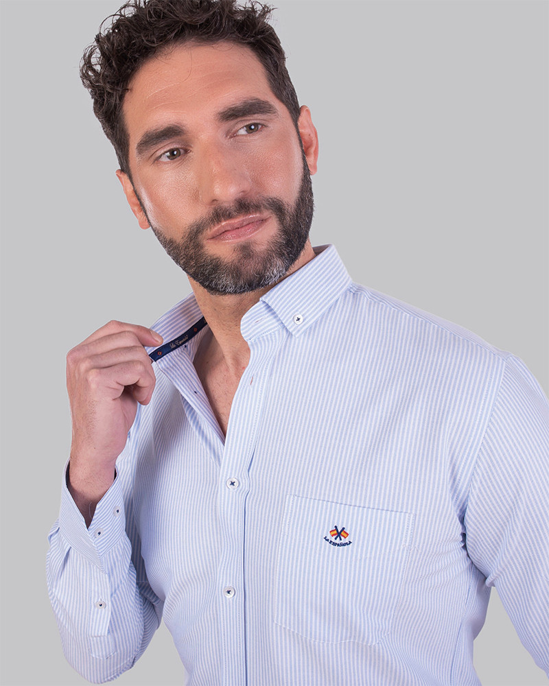 Camisa oxford estampado rayas con logo bordado | La Española