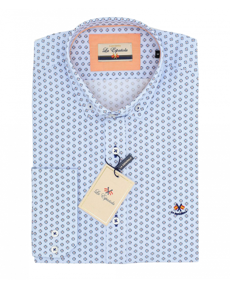 Camisa algodón estampada y cuello botón hombre| Camisería La Española