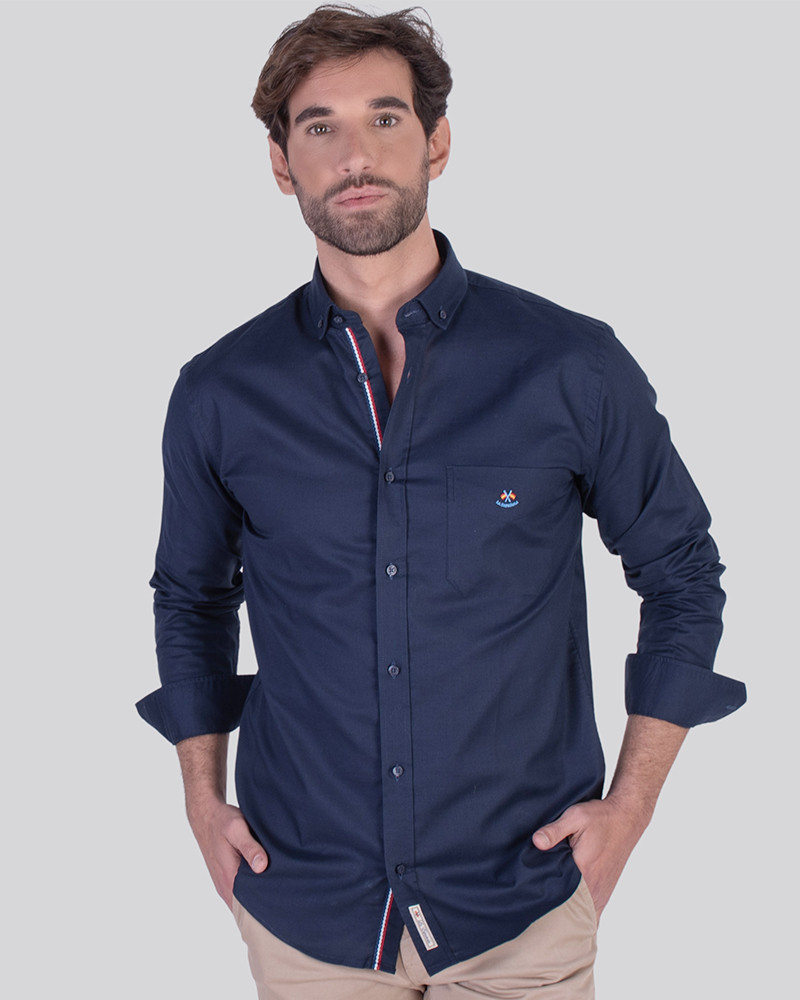 Camisa oxford con bolsillo y logo bordado hombre | La Española