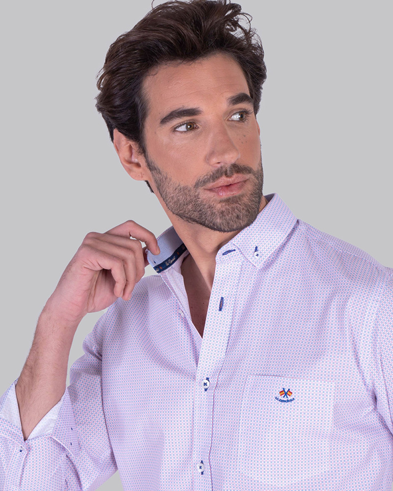 Camisa algodón estampada con bolsillo y cuello botón | La Española