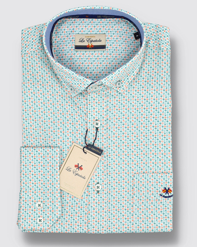 Camisa algodón estampada con bolsillo y cuello botón | La Española