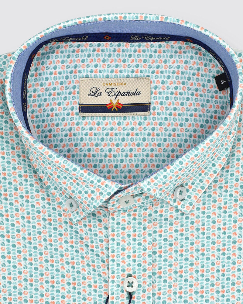 Camisa algodón estampada con bolsillo y cuello botón | La Española