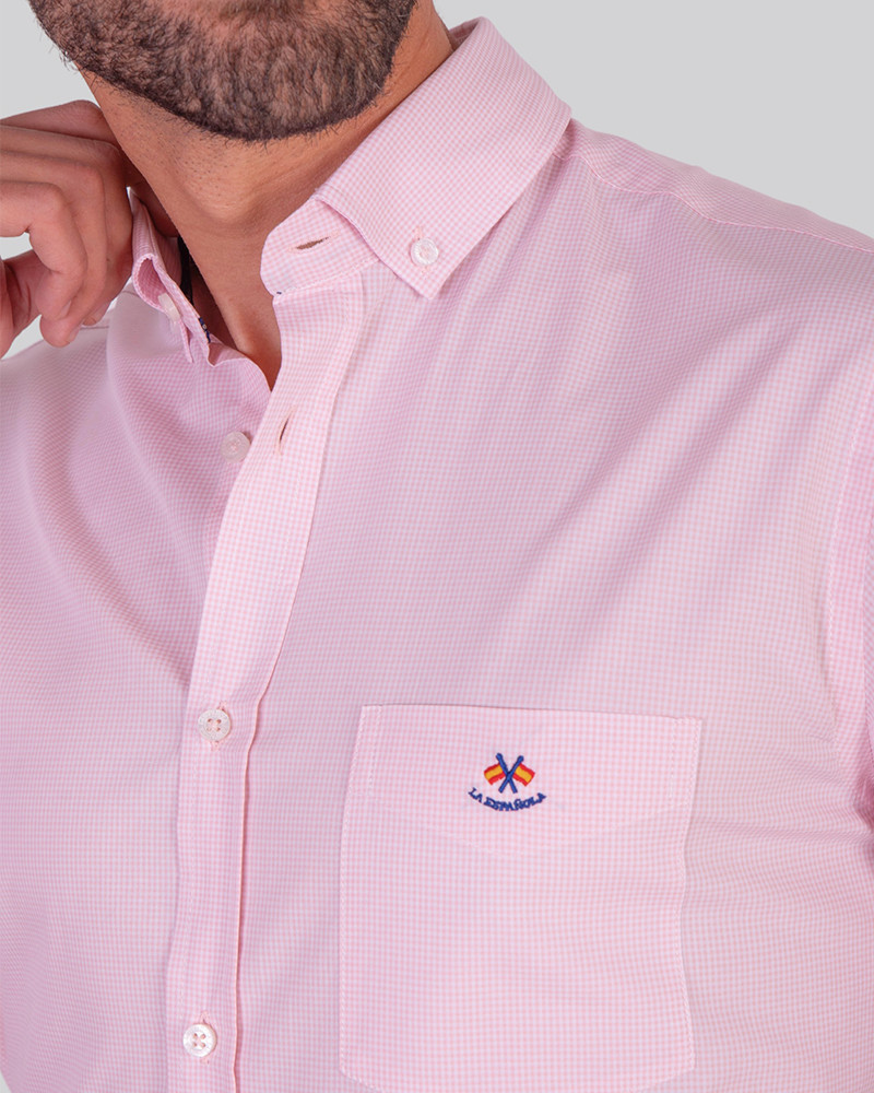 Camisa regular micro-cuadro con bolsillo | Camisería La Española