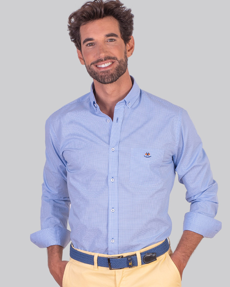 Camisa regular micro-cuadro con bolsillo | Camisería La Española