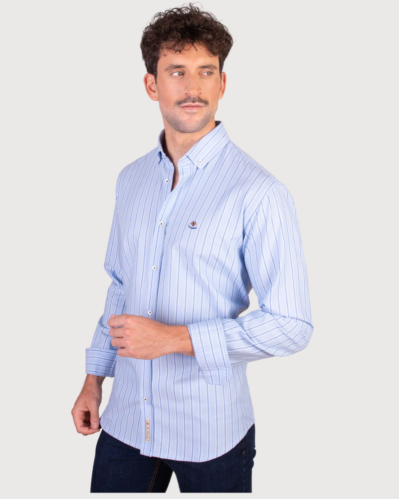 copy of Camisa algodón-lino rayas con cuello botón