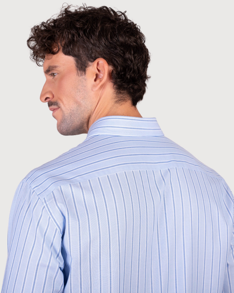 Camisa algodón-lino rayas con cuello botón | Camisería La Española