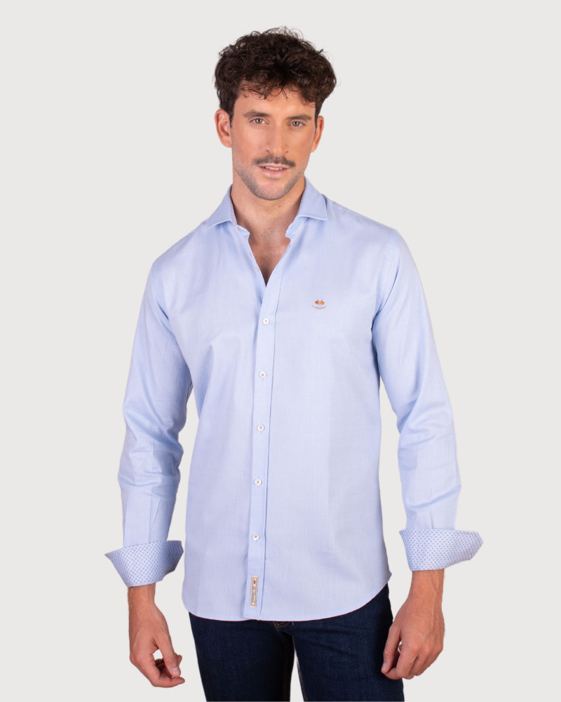 Camisa algodón-lino rayas con cuello botón | Camisería La Española