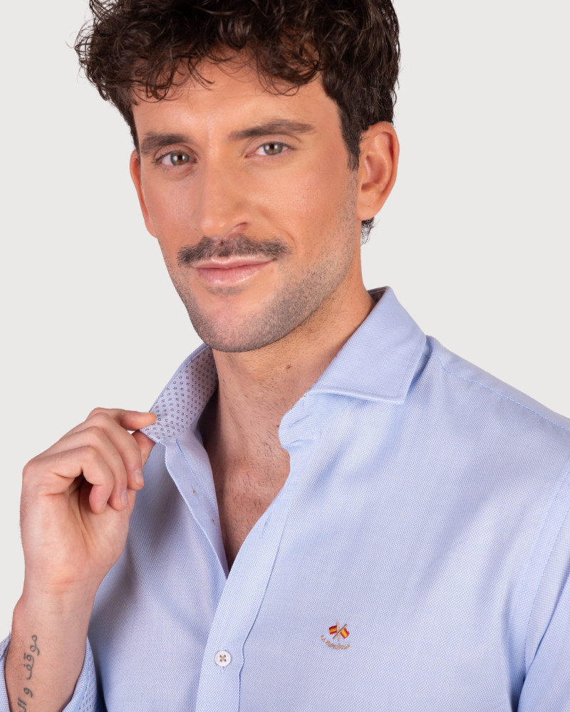 Camisa algodón-lino rayas con cuello botón | Camisería La Española